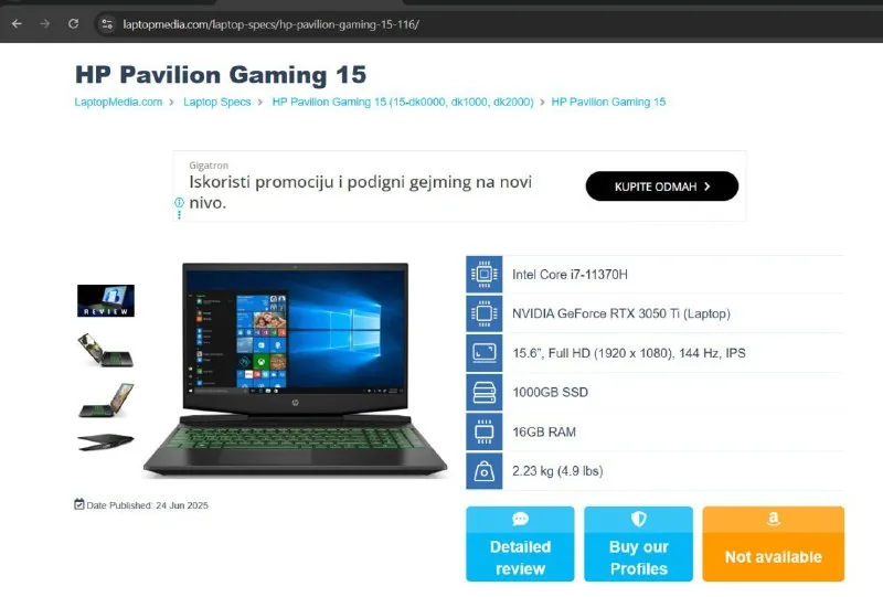 Ноутбук HP pavilion gaming 15-dk 1
