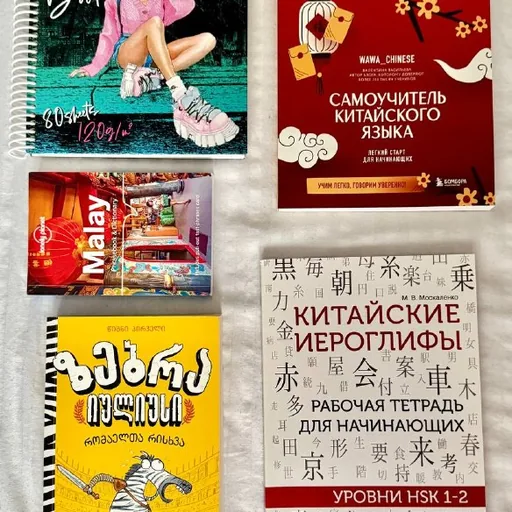 Книги, разговорник малайского языка, скетчбук