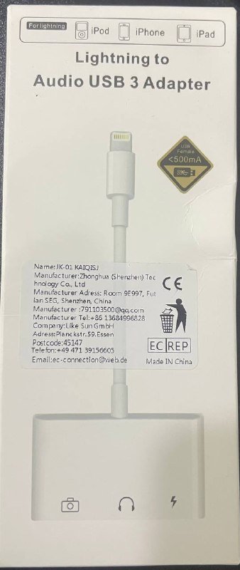 Адаптер Lightning to audio USB 3 lightning power