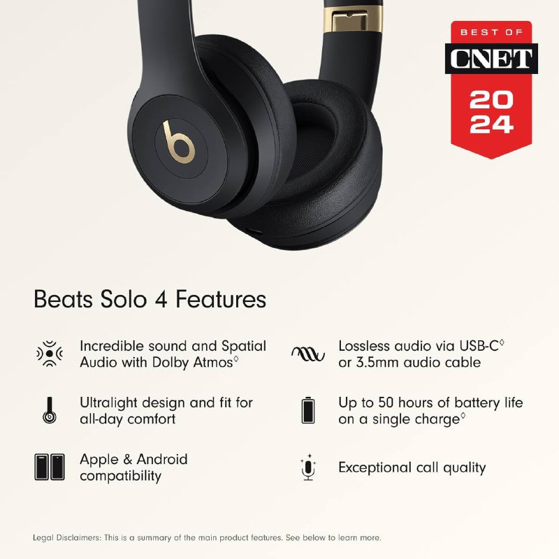 Beats Solo 4 Wireless Headphones Black/Gold 2