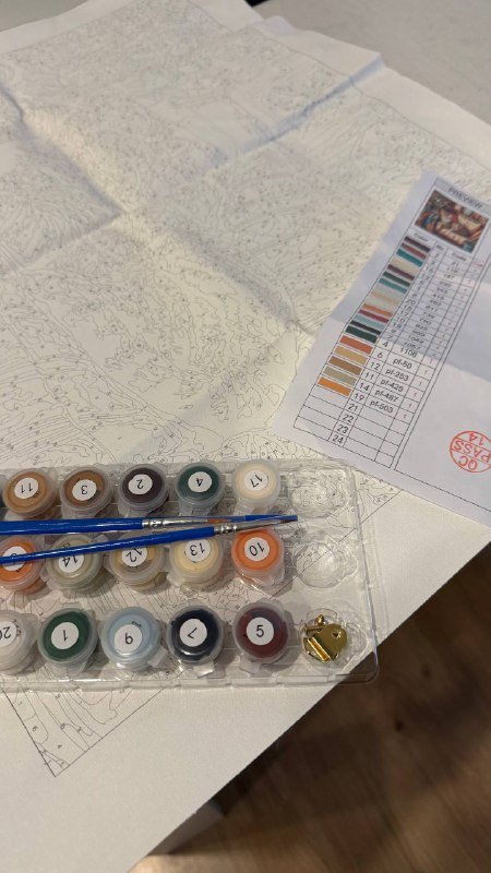 Картину по номерам с кистями и красками 2