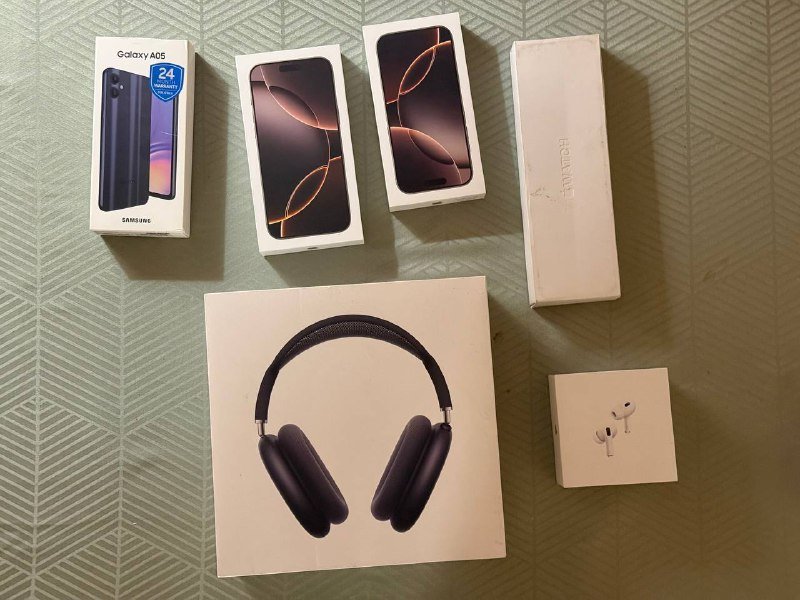 Коробки iPhone 16 pro, iPhone 16 pro max, AirPods Pro 2, AirPods Max, Samsung a06, Apple Watch series 9