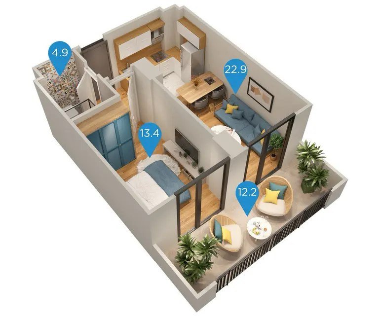 Квартира в Архи 2 комнаты