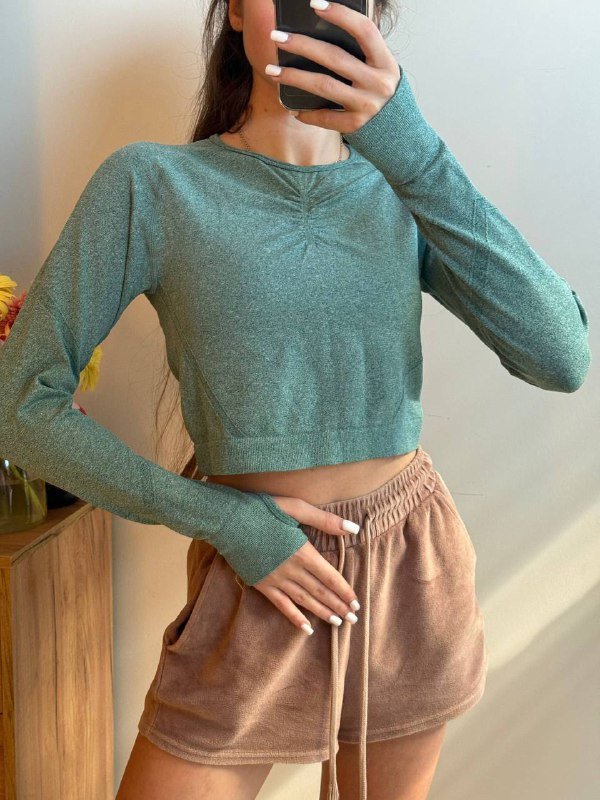 Женский спортивный лонгслив, топ, велосипедки с пуш-ап 3