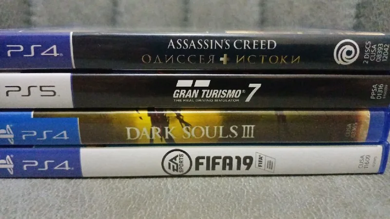 Диски PS4, PS5, Assassin's Creed Odyssey, Gran Turismo 7, Dark Souls 3, FIFA 19