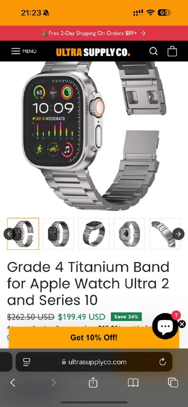 Браслет из натурального титана для Apple Watch Ultra 3