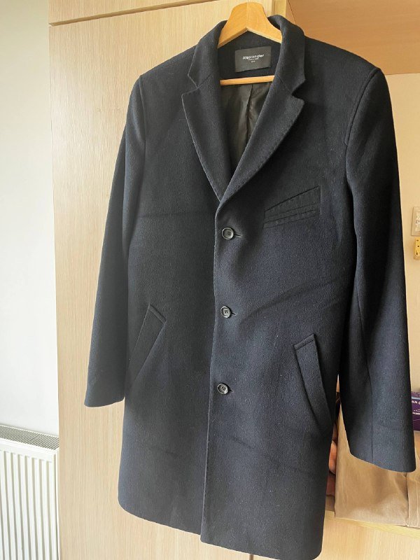 Мужское пальто черное размер 46 шерсть кашемир полиэстер