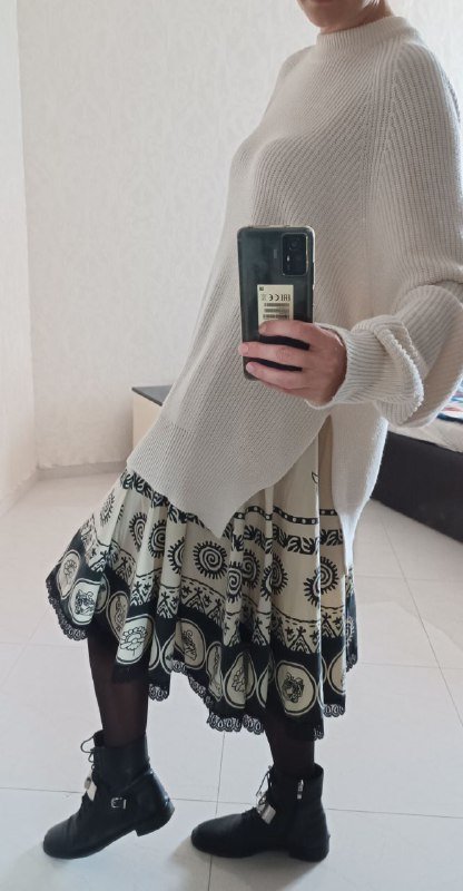 Свитер Top top, юбка черная под замшу, юбка черно-кремовая, ботинки 39 размер 3