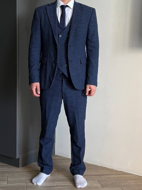 Мужской костюм темно-синий пиджак жилет брюки 5