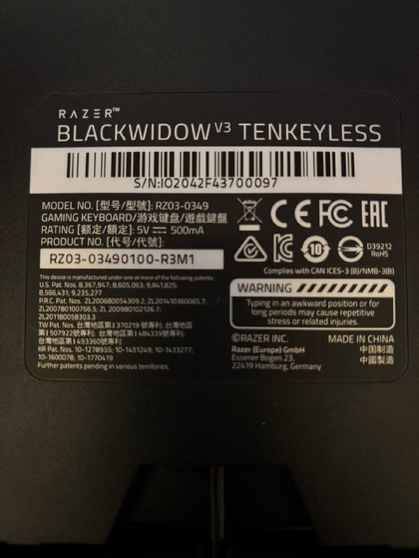 Клавиатура Razer Blackwidow v3 tkl, наушники Razer Kraken 4