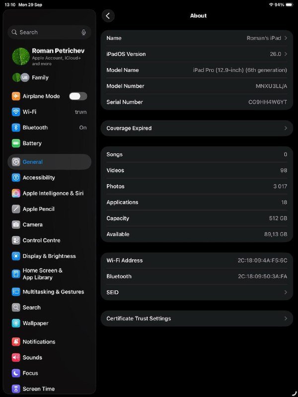 iPad Pro 12.9" 6 поколение M2 512ГБ Wi-Fi Space Gray