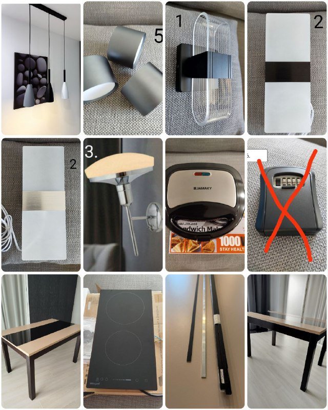 Обеденный раскладной стол, варочная поверхность, светильники, сендвичница