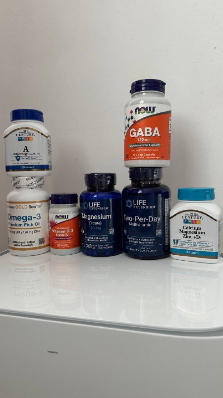 Витамины А, Омега-3, Магний цитрат, Комплекс витаминов Б, Габа, Кальций магний цинк витамин Д3