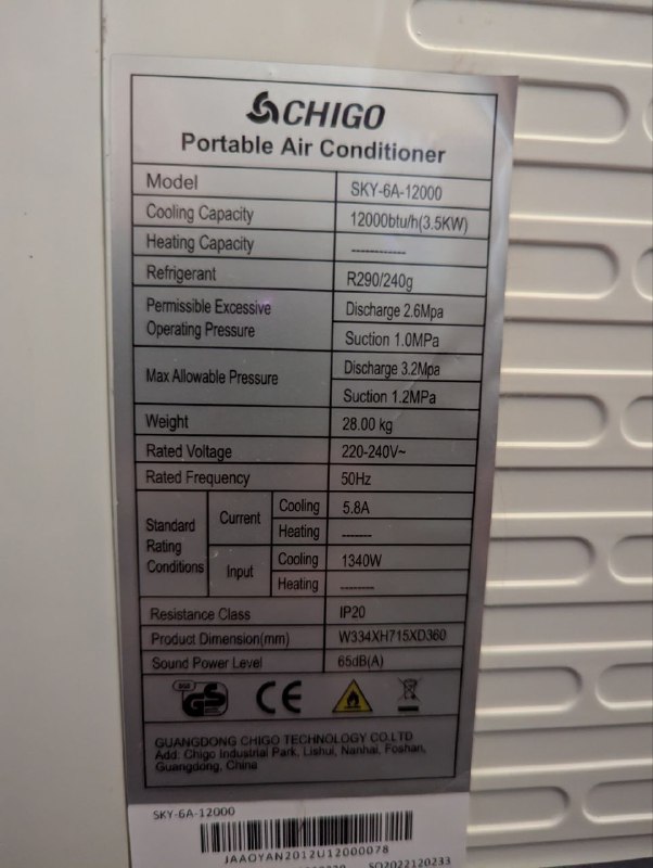 Мобильный кондиционер Chigo sky 6a 12000 3