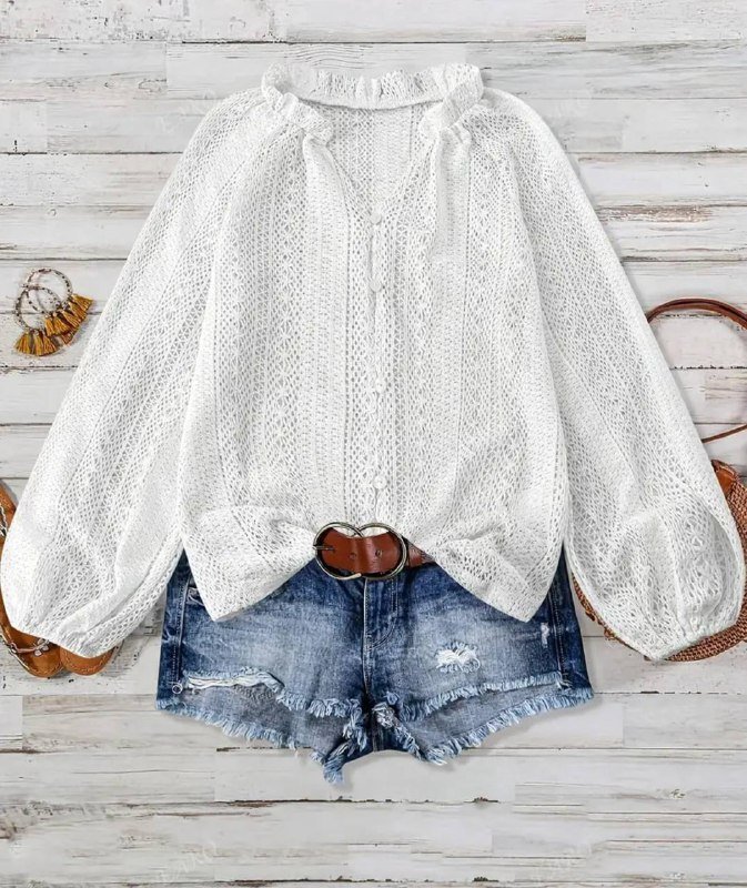 Женская элегантная кружевная блузка с V-образным вырезом и длинными рукавами 2