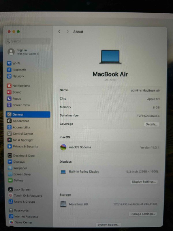 MacBook Air 13 M1 2020, 8 ГБ, SSD 256 ГБ 4