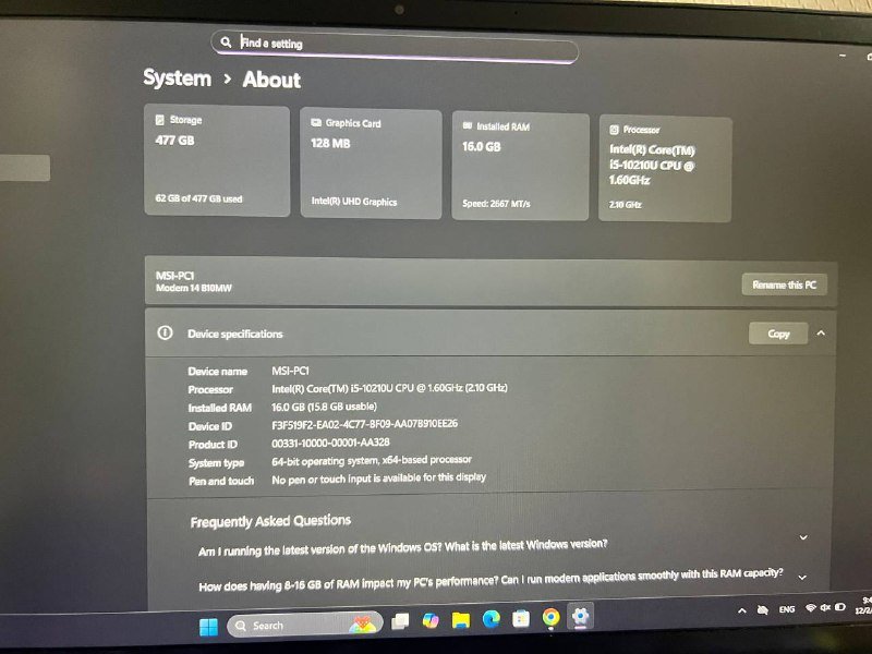 Ноутбук MSI Modern 14 Intel Core i5 16Gb 512Gb 4