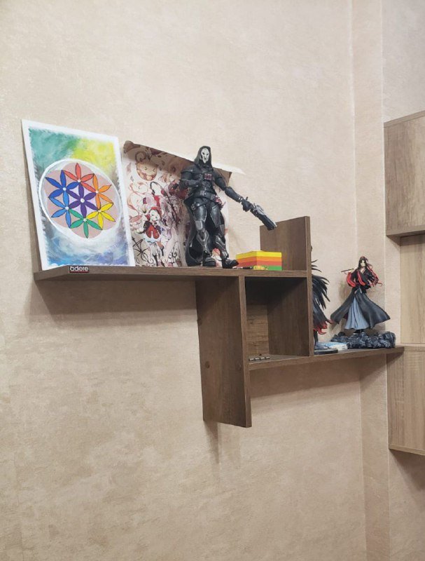 Желтый диван, серый диван, шкаф, письменные столы, кухонный стол, полка 8