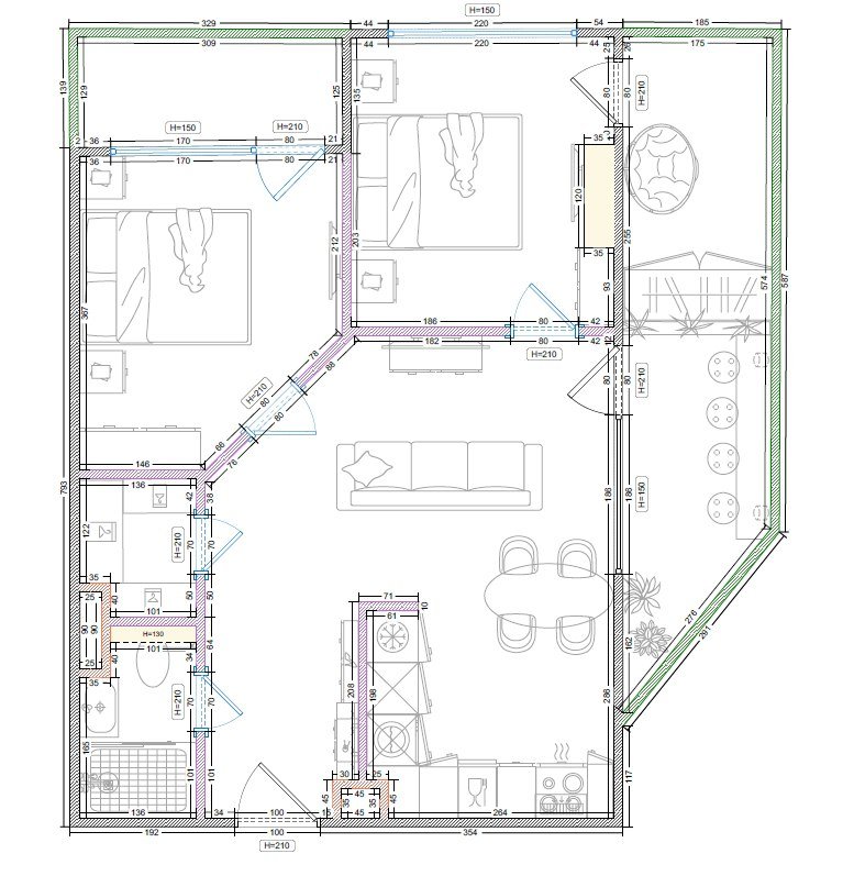 Квартира 2+1, 67.8 м2, ЖК Accent, пр. Шартава, д. 30 3