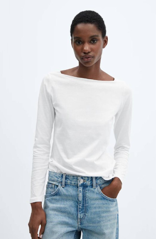 Белый лонгслив Mango, размер S, хлопок 2