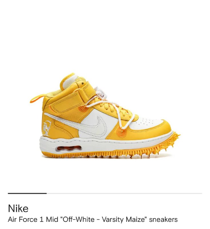 Кроссовки Nike Air Force 1 Mid Off-White Varsity Maize US 8