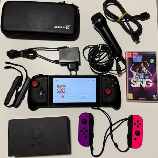Nintendo Switch, 2 комплекта джойкоинов, игра с микрофоном, чехол