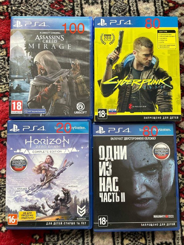 Игры PS4 Assassin's Creed Mirage, Cyberpunk 2077, Horizon Zero Dawn, Одни из нас. Часть II
