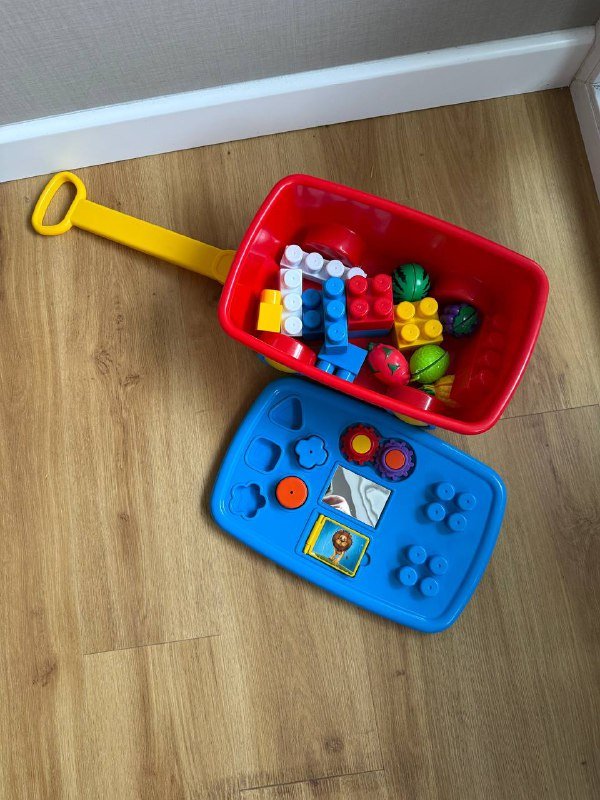 Детская тележка для игр с конструктором и фруктами 2