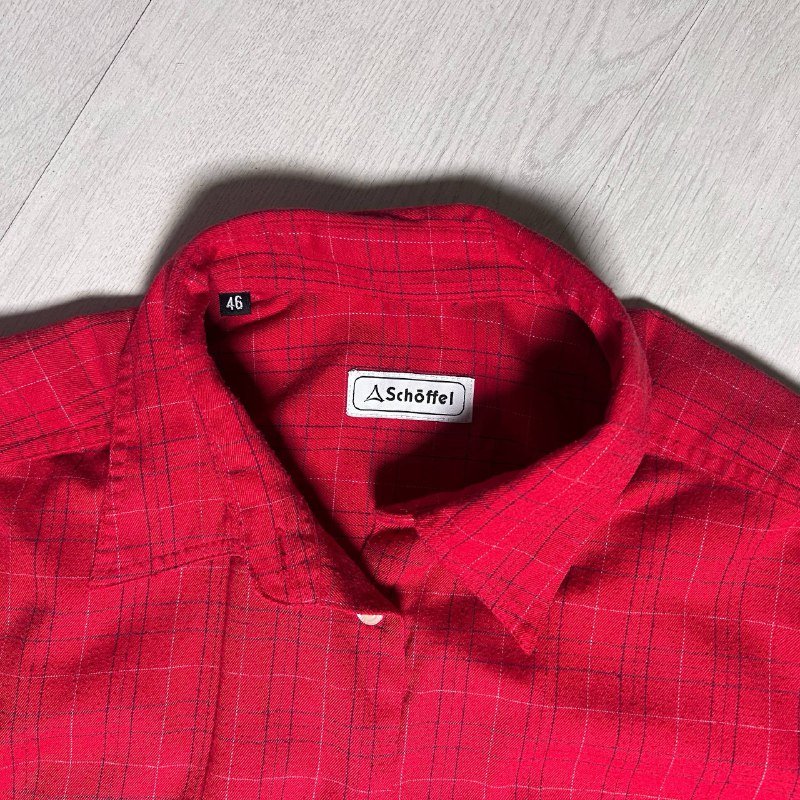 Красная винтажная рубашка Schöffel мужская, размер 46 2