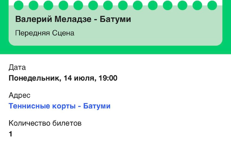 Билет на концерт Валерий Меладзе в Батуми