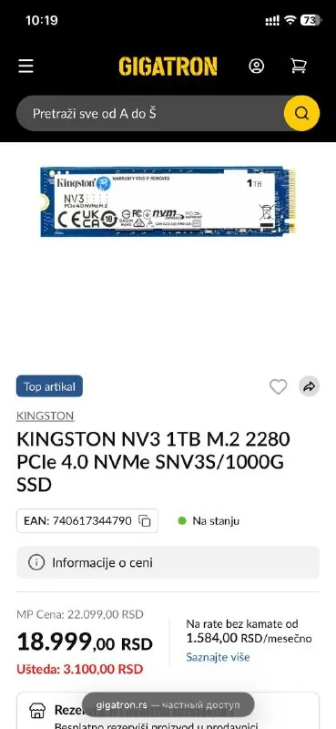 SSD Kingston NV3 1TB M.2 NVMe 1