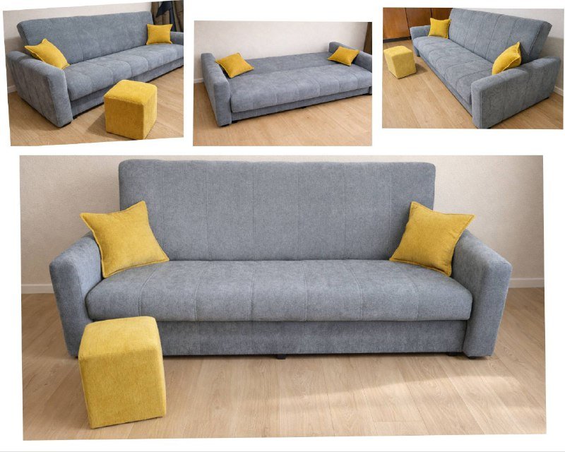 Диван-книжка серый с желтыми подушками