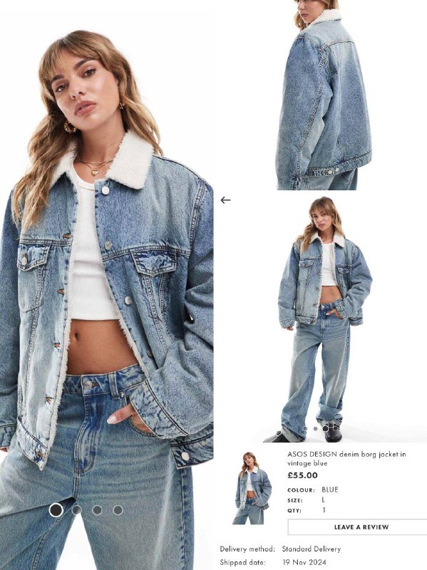 Джинсовая куртка ASOS винтажная теплая L