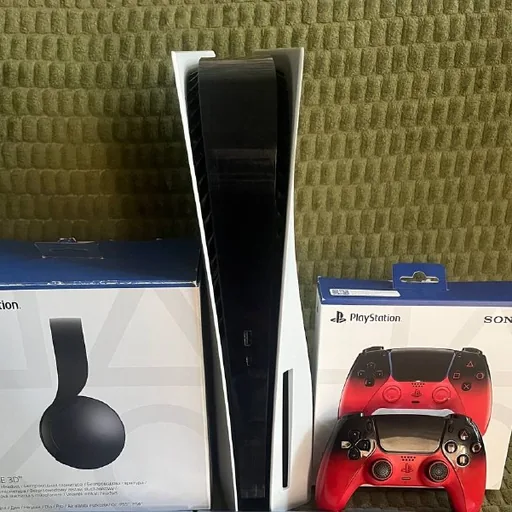 PS5 с дисководом, геймпад, наушники