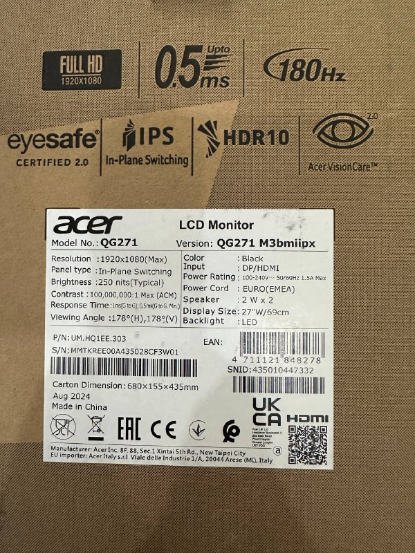 Игровой монитор Acer Nitro QG271M3bmiipx 27” 4
