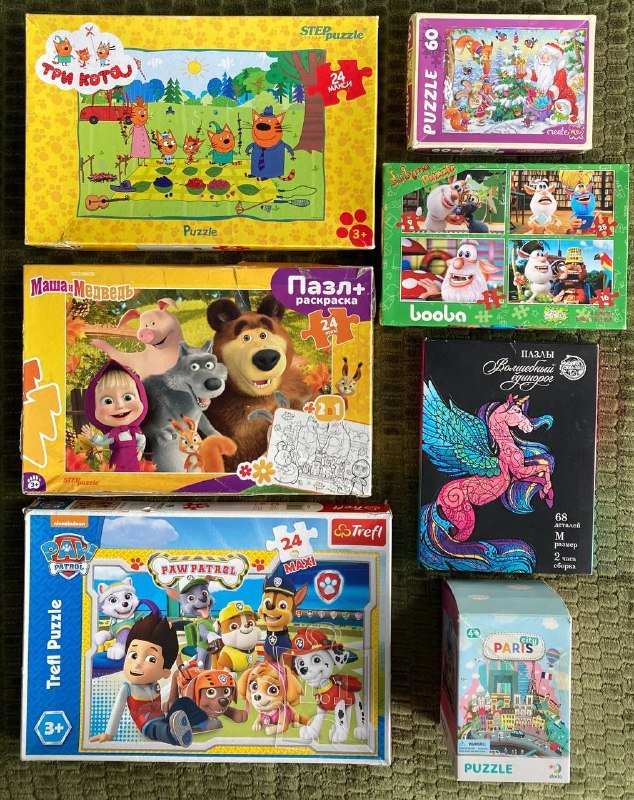 Пазлы деревянные и картонные большие элементы