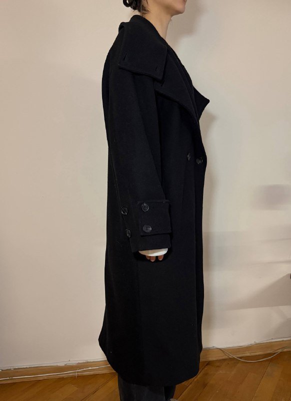 Пальто двубортное с воротом Sela черное размер S-M 6