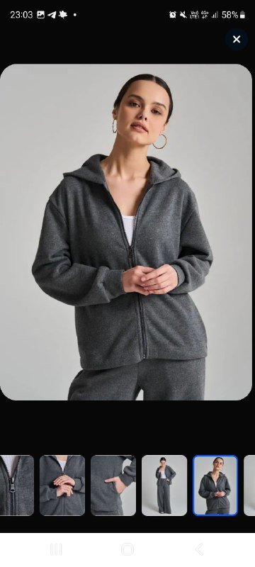 Мягкое теплое худи на молнии серого цвета 8