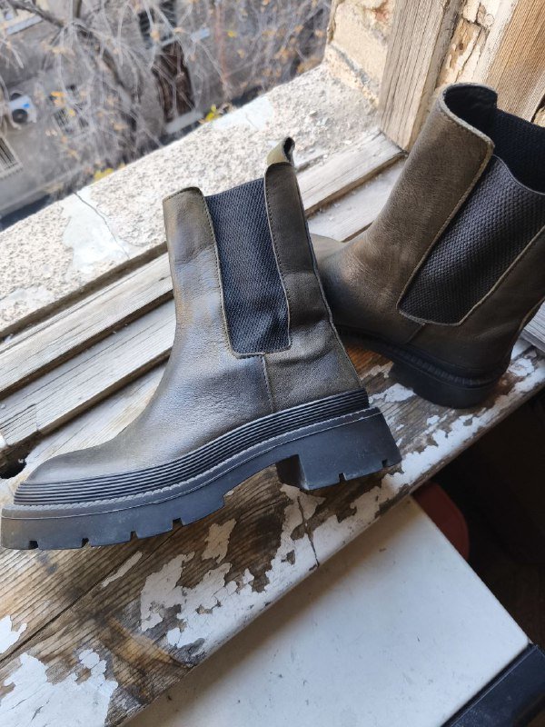 Женские кожаные ботинки тёмно-оливкового цвета размер 37 2