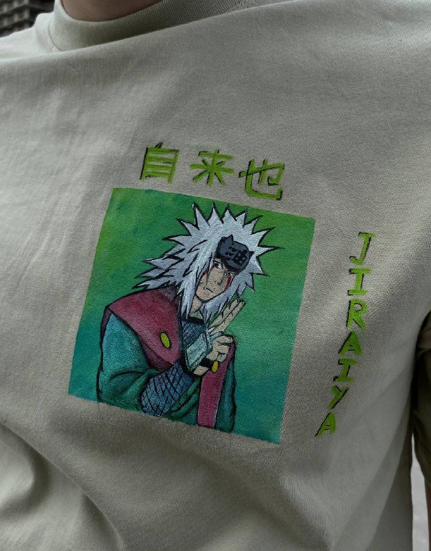светло-зеленая оверсайз футболка с Джирайя из Наруто 2