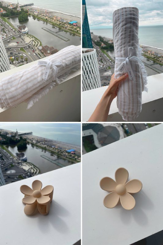 Пляжный коврик, рубашка, масло, заколка, палетка, крем, шорты