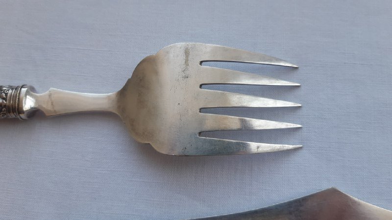Нож и вилка посеребренные с гравировкой, антиквариат 5