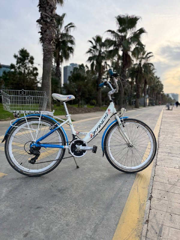 Велосипед KANDS бело-голубой с корзиной