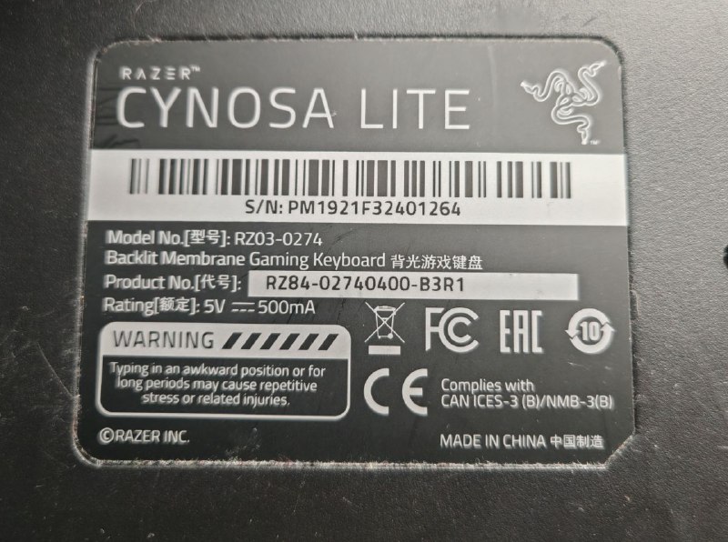 Мембранная клавиатура Razer Cynosa lite 2