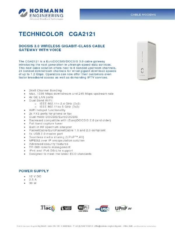 Technicolor CGA2121 DOCSIS 3.0 модем