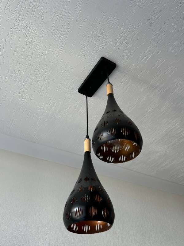 Светильники подвесные колокольчики железные с деревом 2