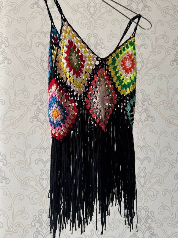 Вязаный топ с бахромой, размер XS-S