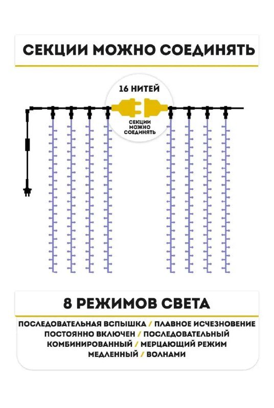Новогодняя ёлка 90 см, гирлянда-штора, гирлянда на батарейках 3