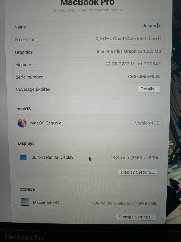 MacBook Pro 13 Late 2020 Intel Core i7 32Gb RAM 512Gb SSD 3