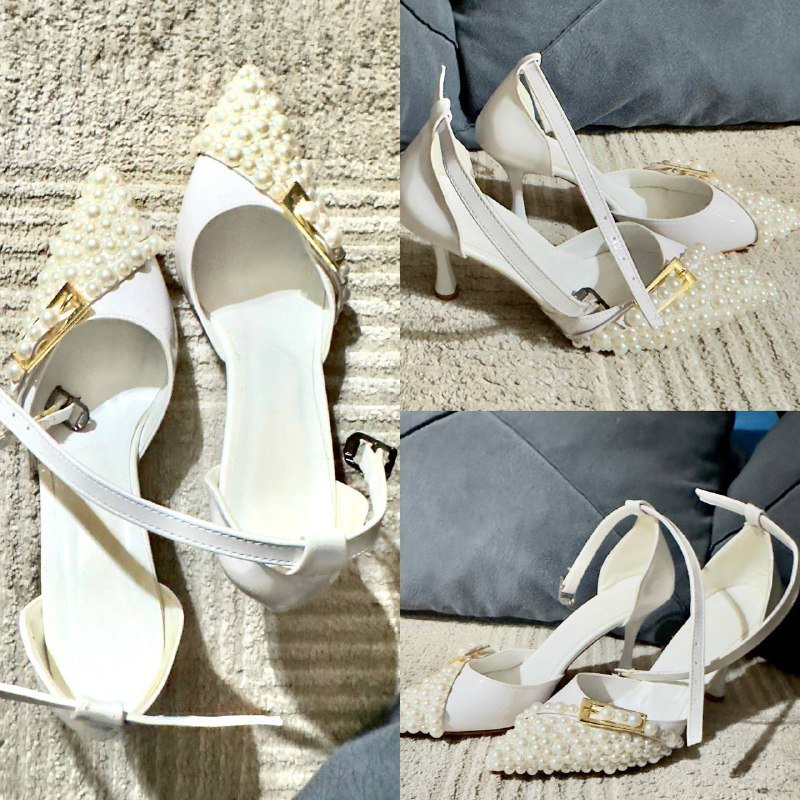 Белые женские туфли с бусинами